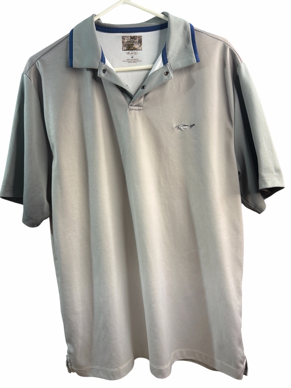 Greg Norman polo shirt dip-dye design in gray and white with a two-snap placket